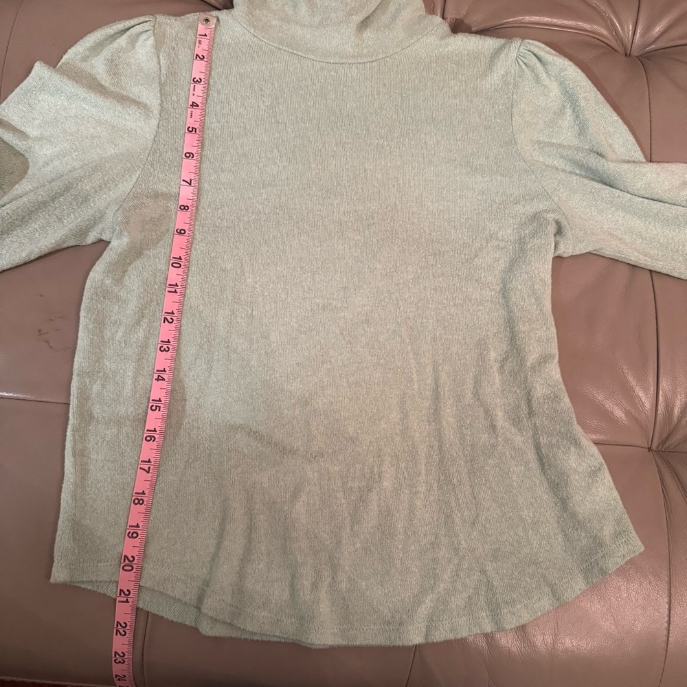 Anthropologie Mint Green Puff-Sleeved Turtleneck Top - Picture 8 of 11